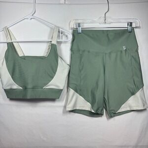 Ma Dany Colorblock Sports Bra & Bike Shorts Set Activewear Workout No Size Tags